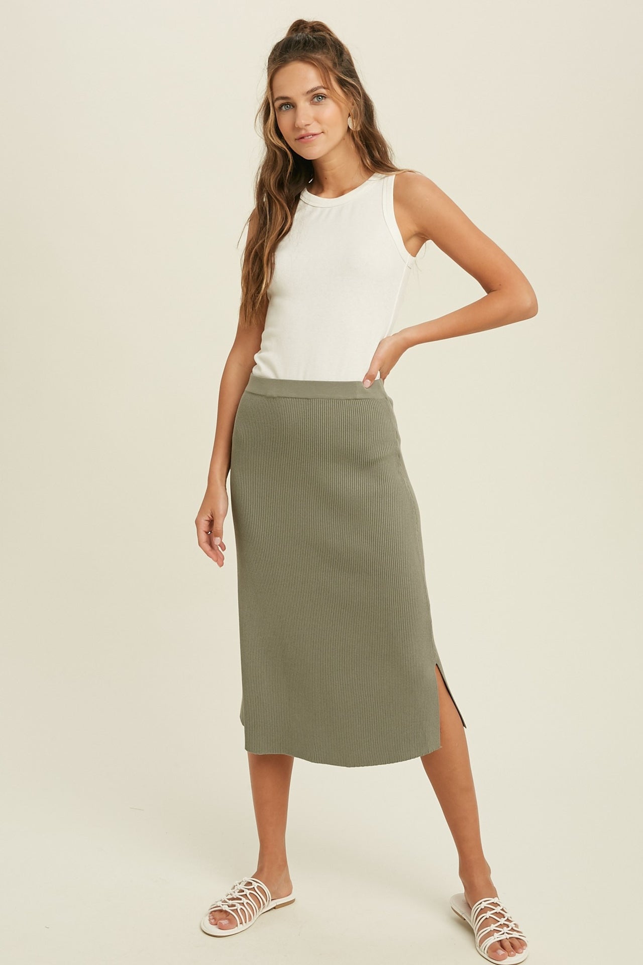 Crew neck sleeveless fitted rib tank top Tank Top Wishlist