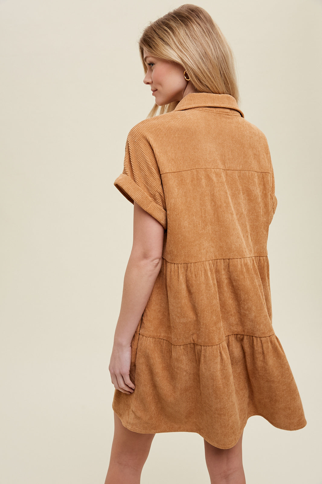 Corduroy tiered mini dress with buttons and side pockets Dress Wishlist
