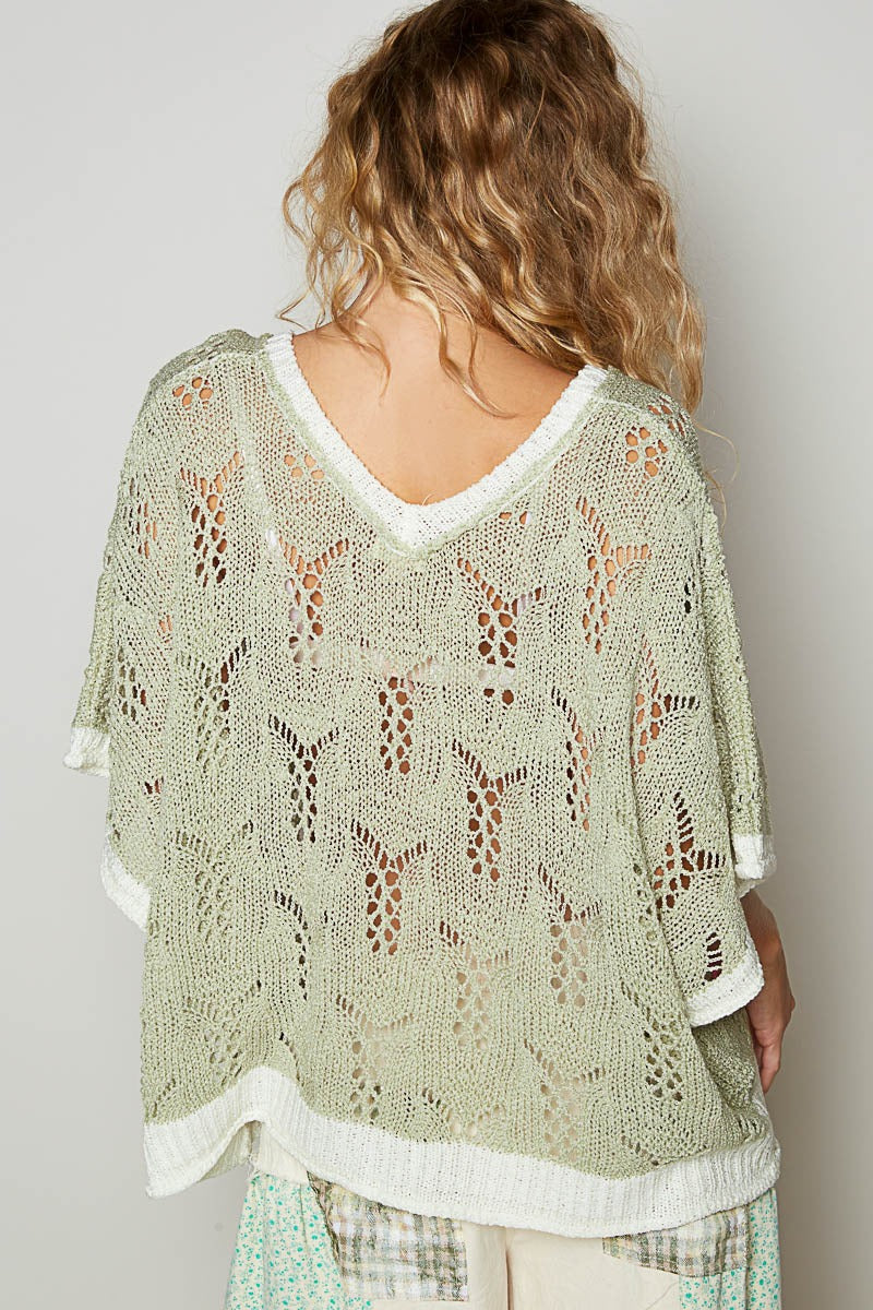 Flower pattern v-neck sleeveless sweater top