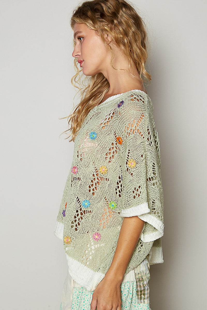 Flower pattern v-neck sleeveless sweater top