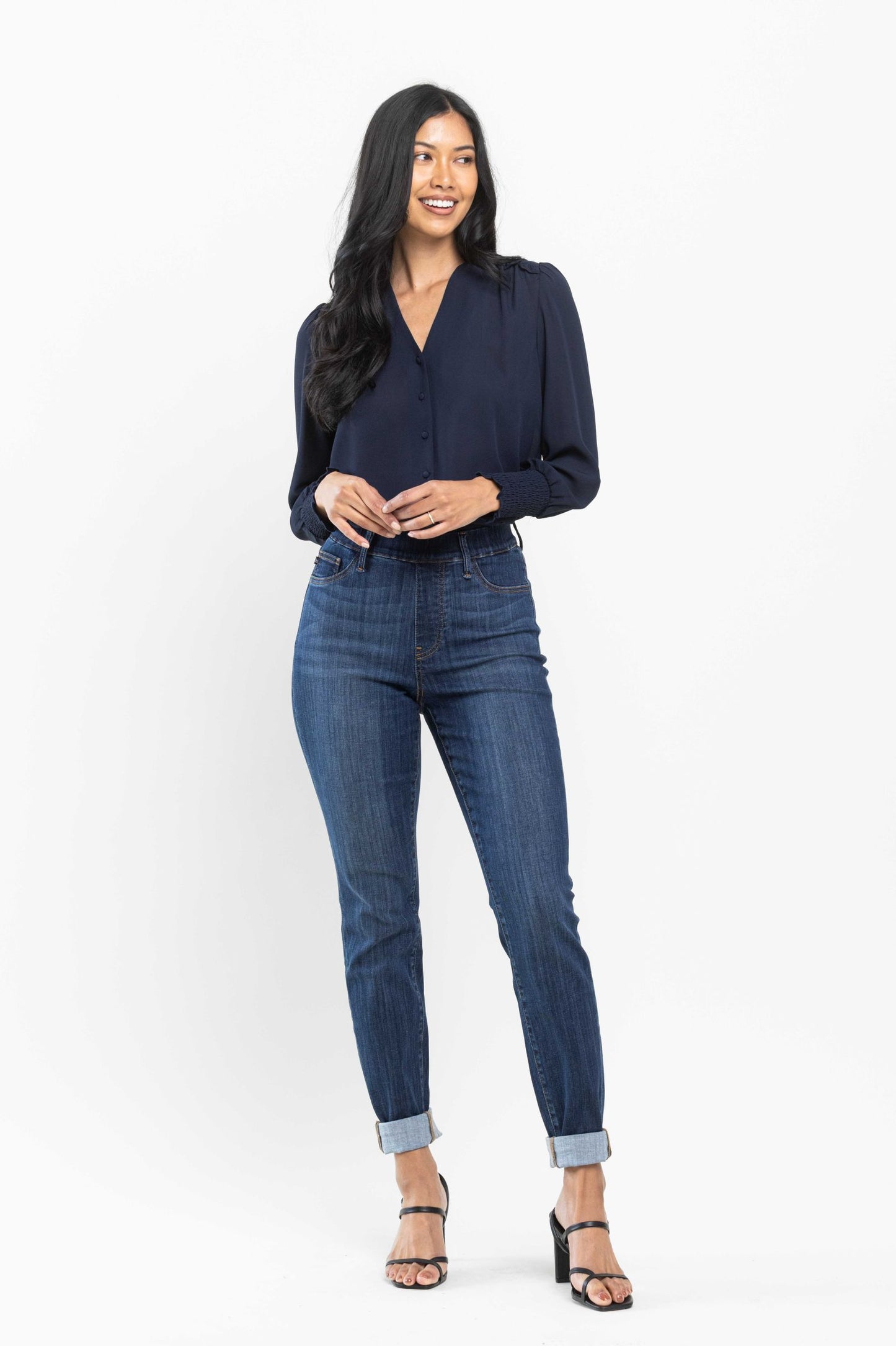 Judy Blue High waist pull on double-cuff slim jeans Jeans Judy Blue