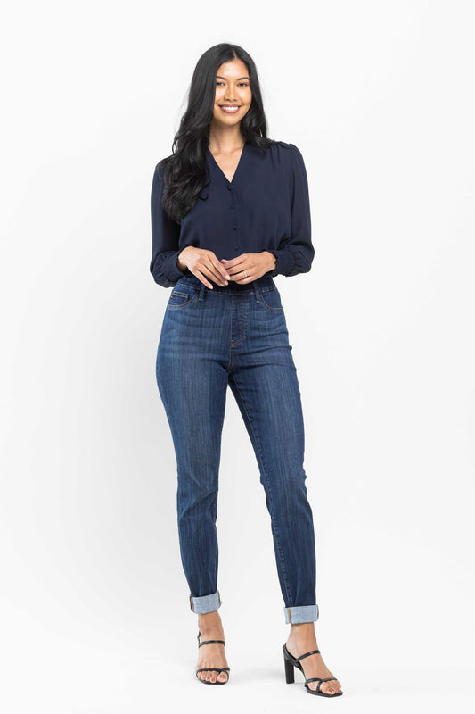 Judy Blue High waist pull on double-cuff slim jeans Jeans Judy Blue