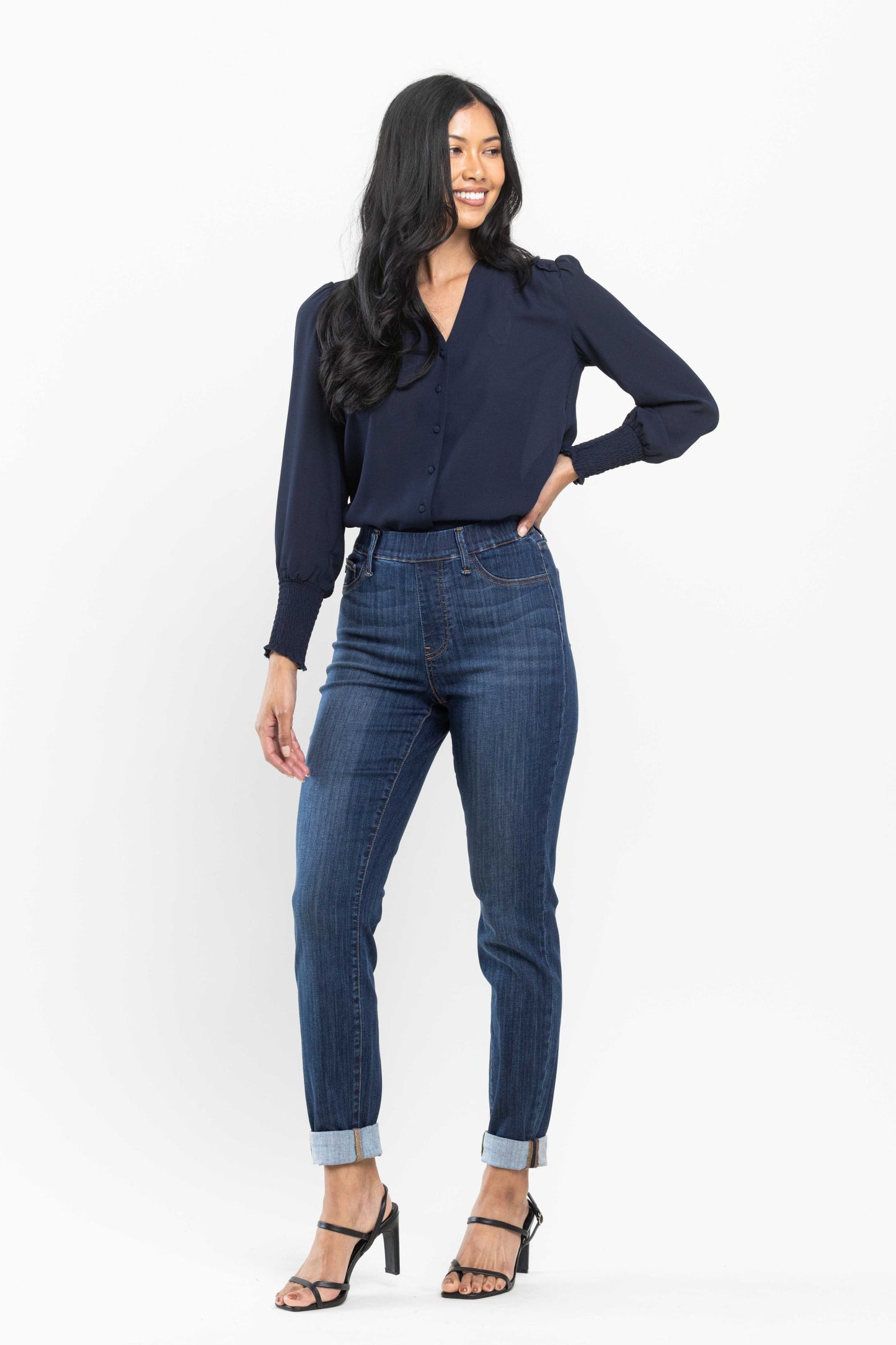 Judy Blue High waist pull on double-cuff slim jeans Jeans Judy Blue