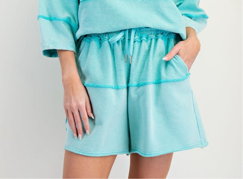 Mixed mineral washed terry knit short pants
