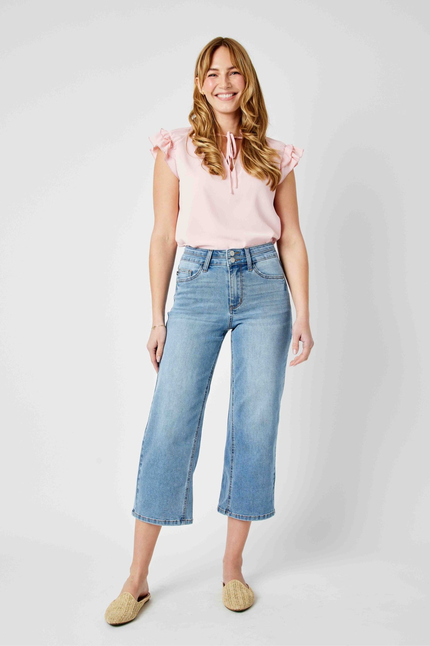 Judy Blue high waist double waistband wide leg crop pants jeans Judy Blue   