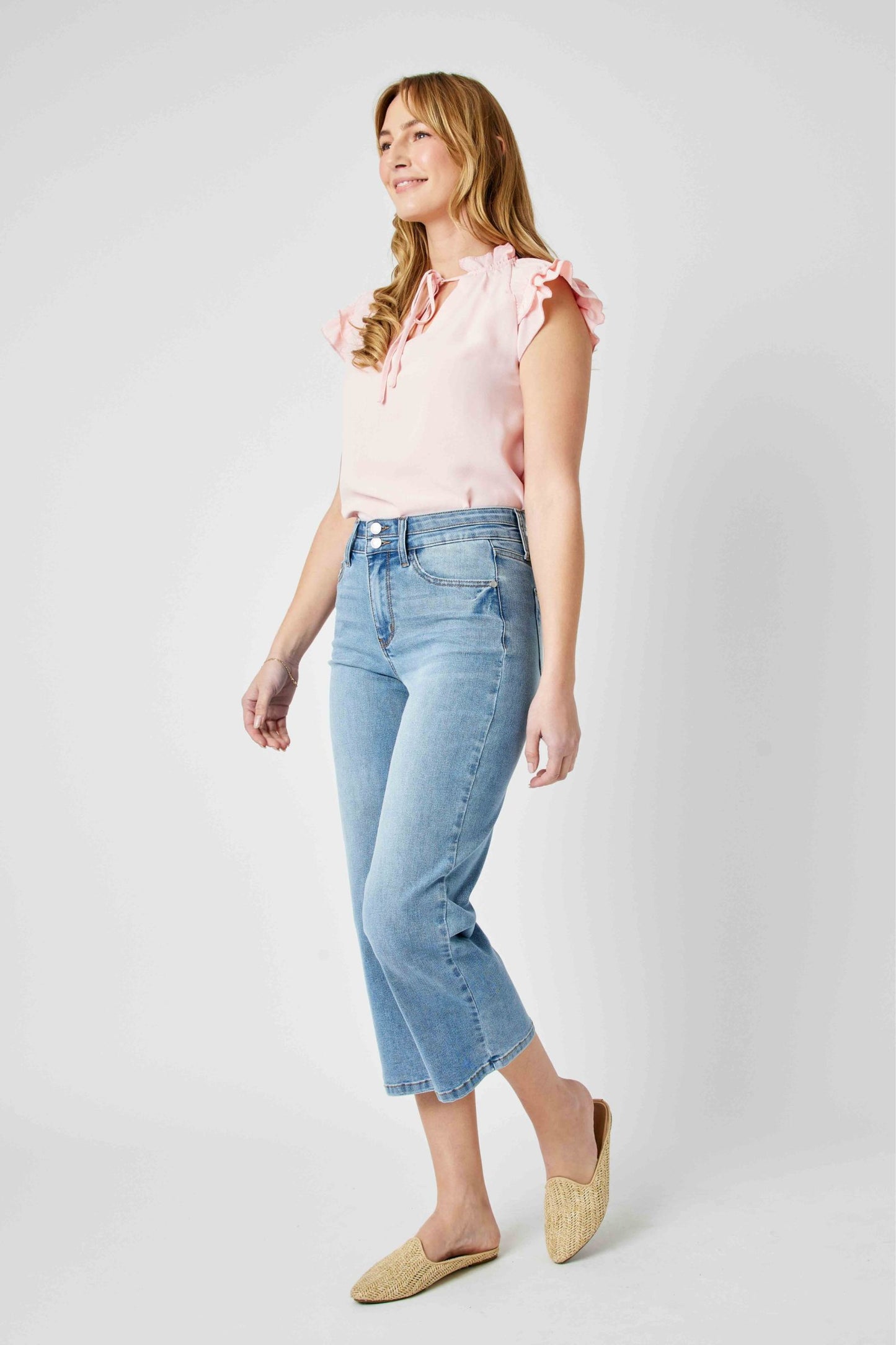 Judy Blue high waist double waistband wide leg crop pants jeans Judy Blue