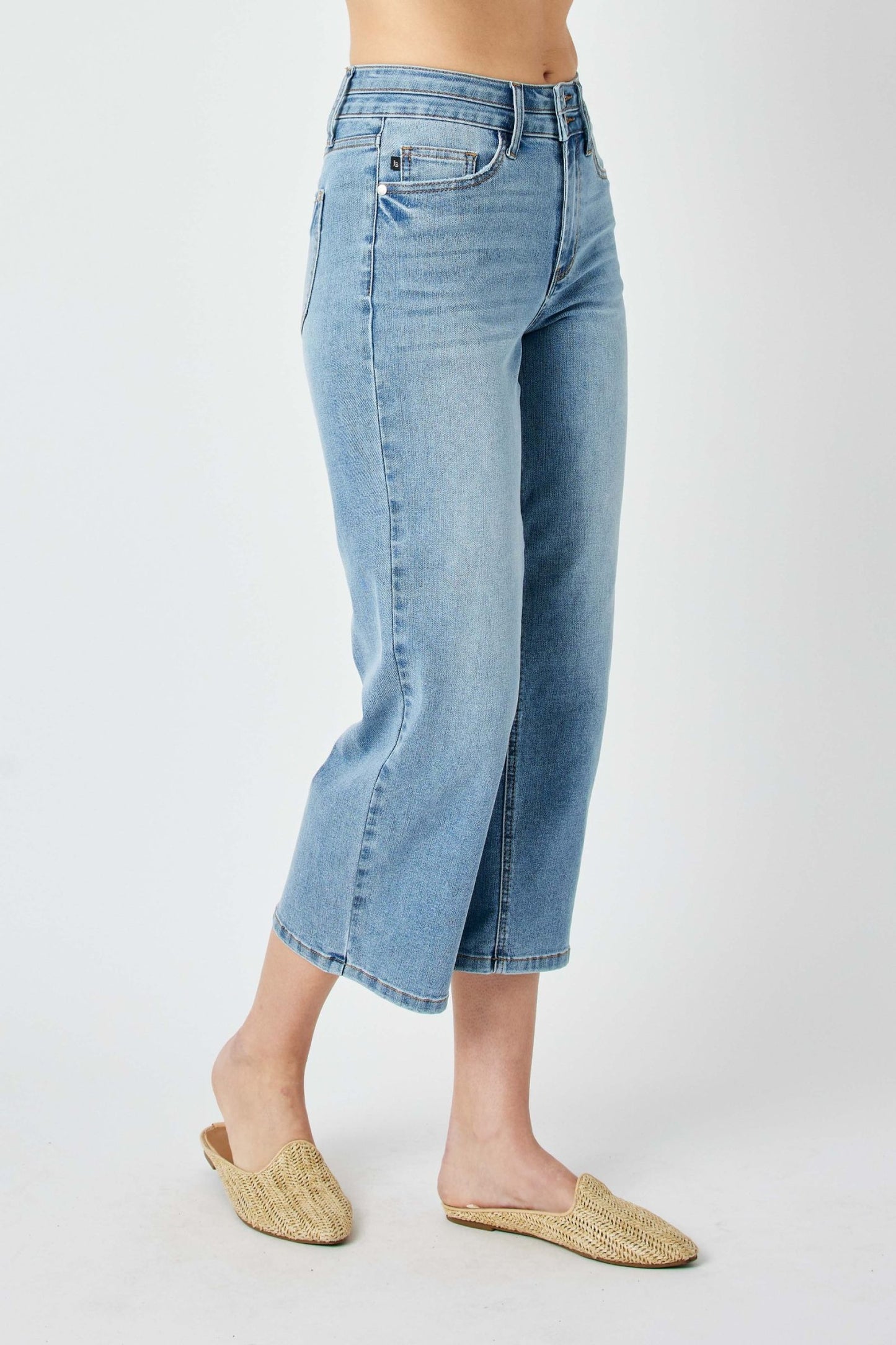 Judy Blue high waist double waistband wide leg crop pants jeans Judy Blue   