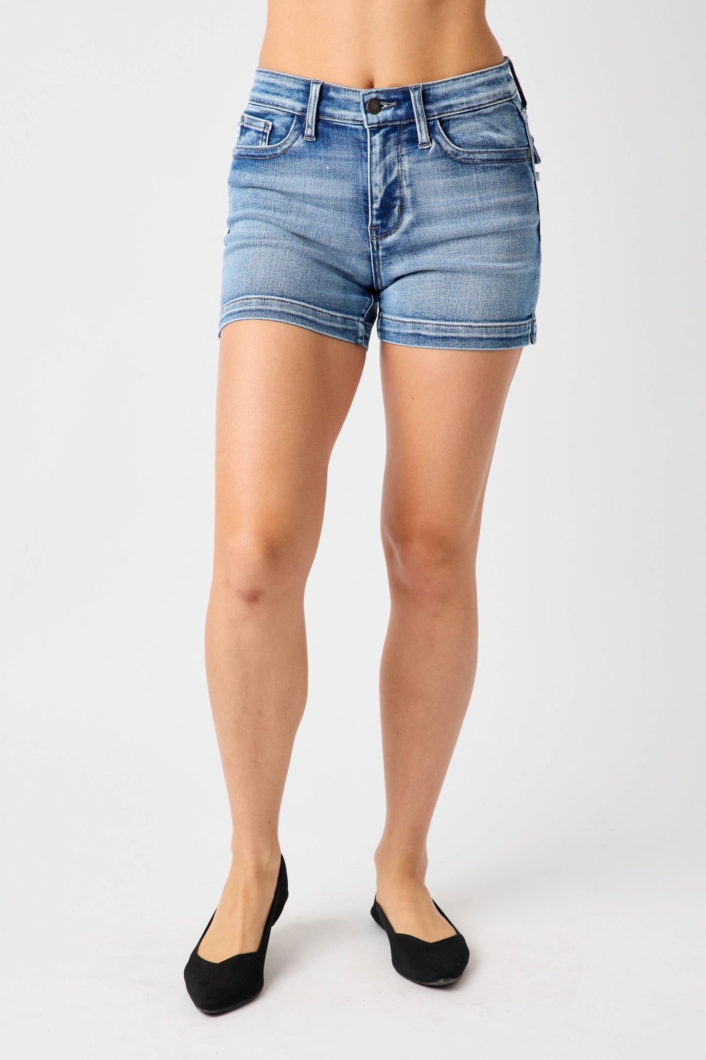 Judy Blue Mid-Rise Heavy Contrast Faux Flap Pocket Shorts Shorts Judy Blue   