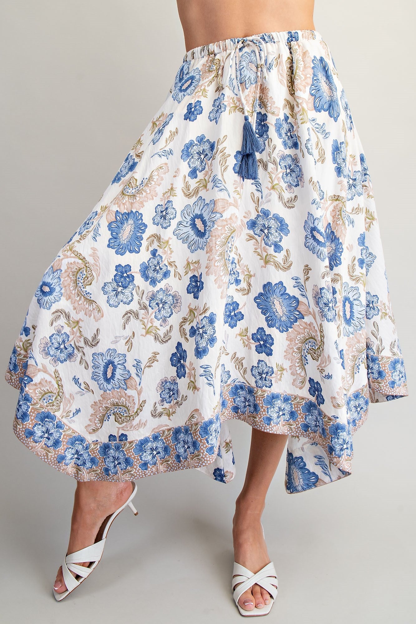 Floral Print Handkerchief Hem Midi Skirt