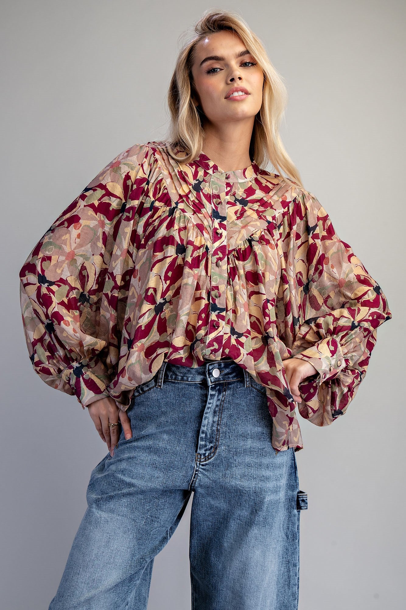 Button down paisley printed blouse with buttoned cuffs
