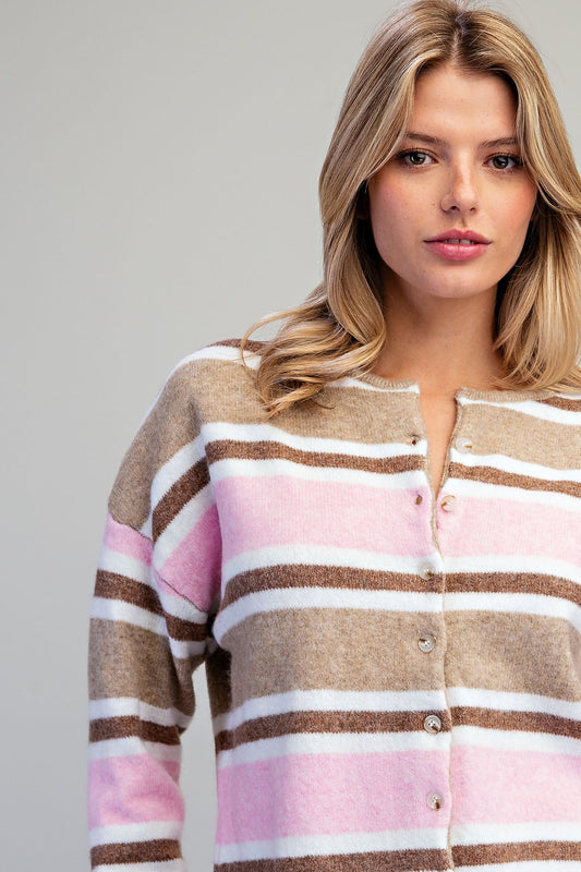 Striped Button Front Cardigan