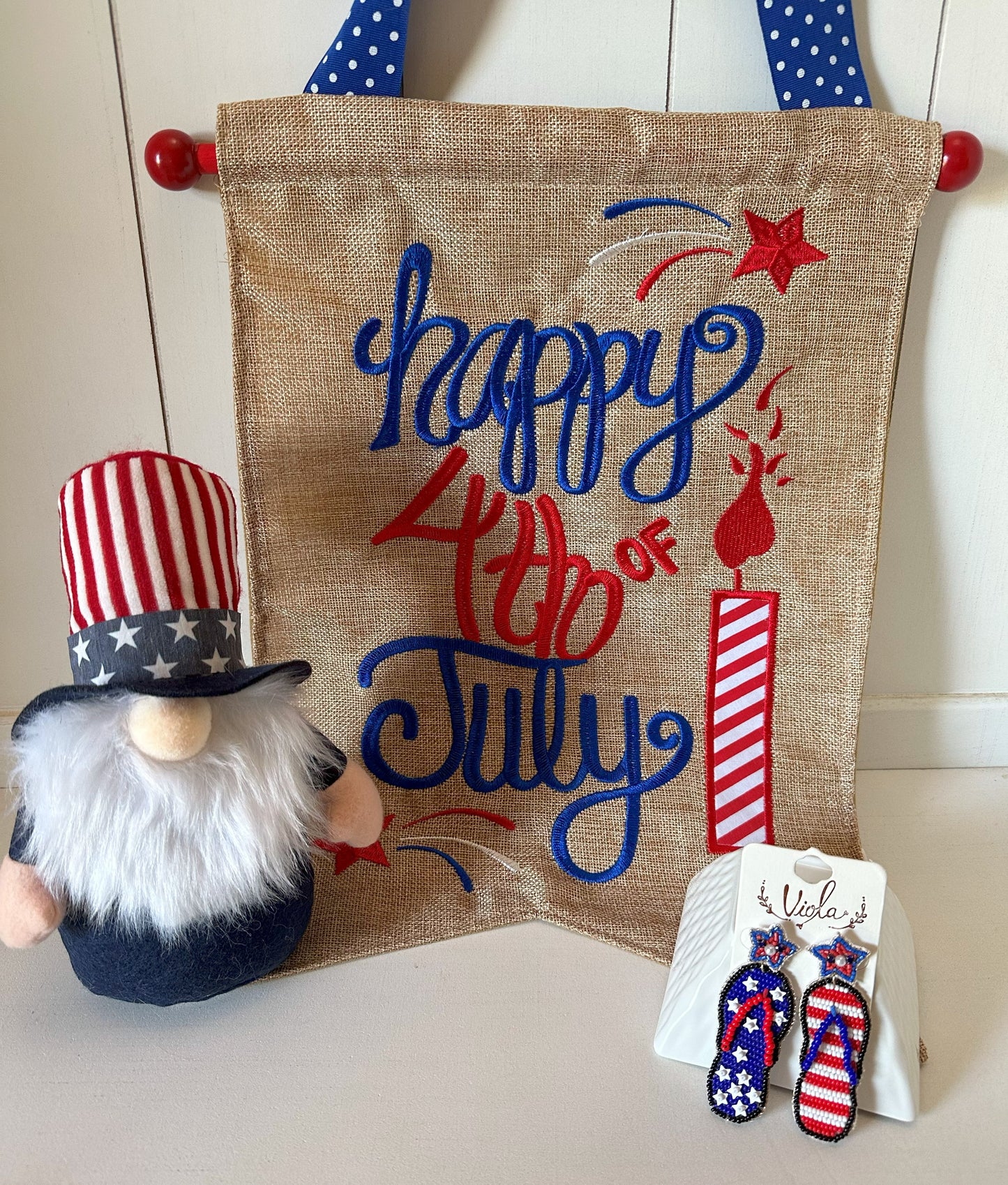 Red, White and Blue Patriotic Flag Flip Flops under Stars Earrings Earrings Dallas Market Center