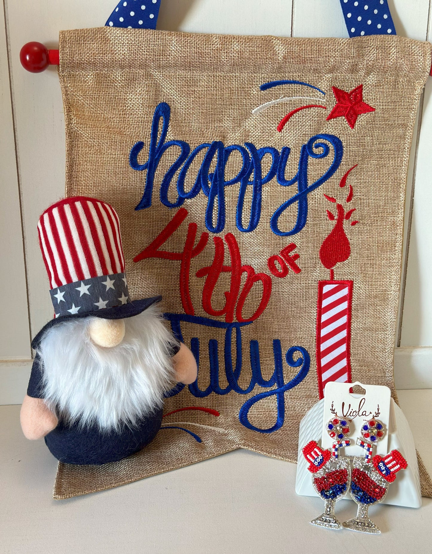 Red, White and Blue Patriotic Celebration Champaign Glasses under Fireworks Earrings Earrings Dallas Market Center