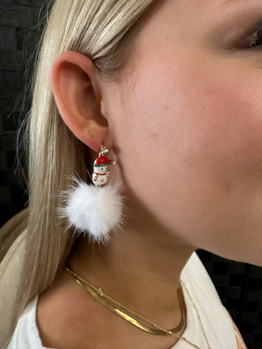 Christmas theme snowman pom-pom earring Earrings Pink Panache