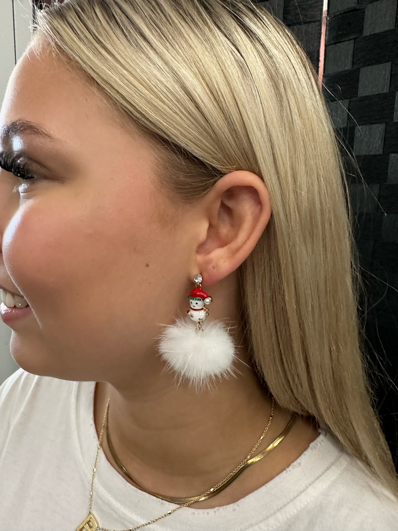 Christmas theme snowman pom-pom earring Earrings Pink Panache