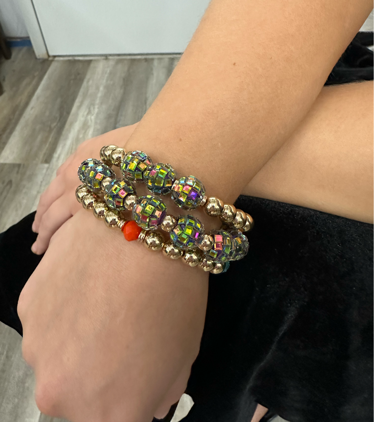 3-strand gold and multi-color disco bead bracelet Bracelets Pink Panache