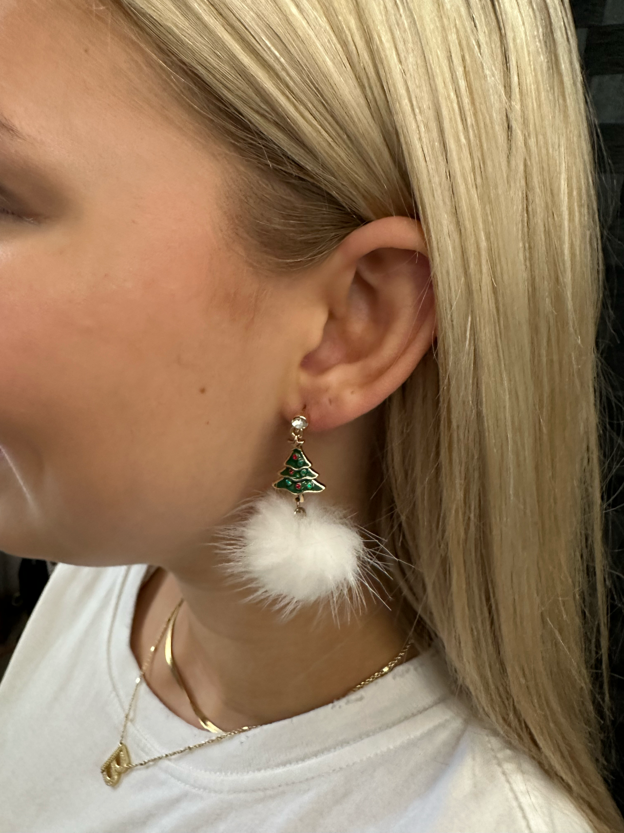 Christmas theme tree pom-pom earring Earrings Pink Panache