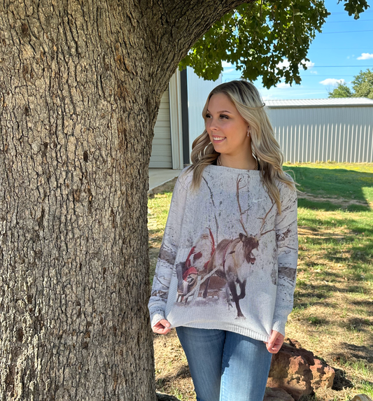 One size fits all cotton knit Santa sleigh relaxed fit top Blouse New York Life