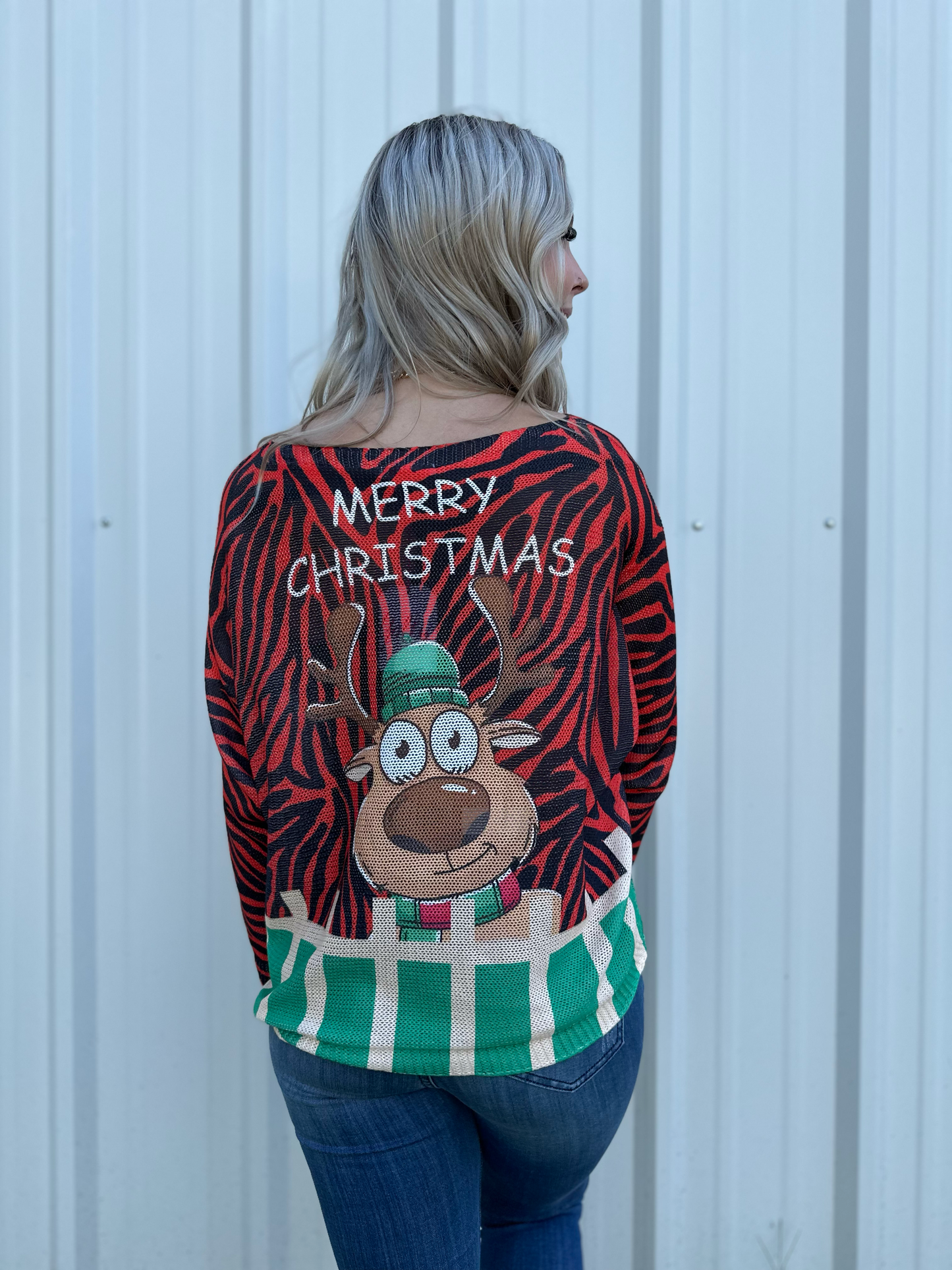 One size fits all cotton knit Christmas reindeer relaxed fit top Blouse New York Life