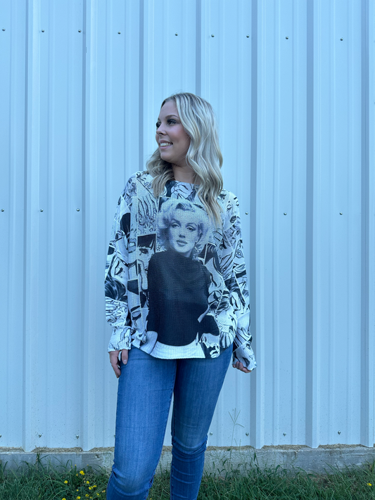 One size fits all cotton knit Maryiln Monroe relaxed fit top Blouse New York Life