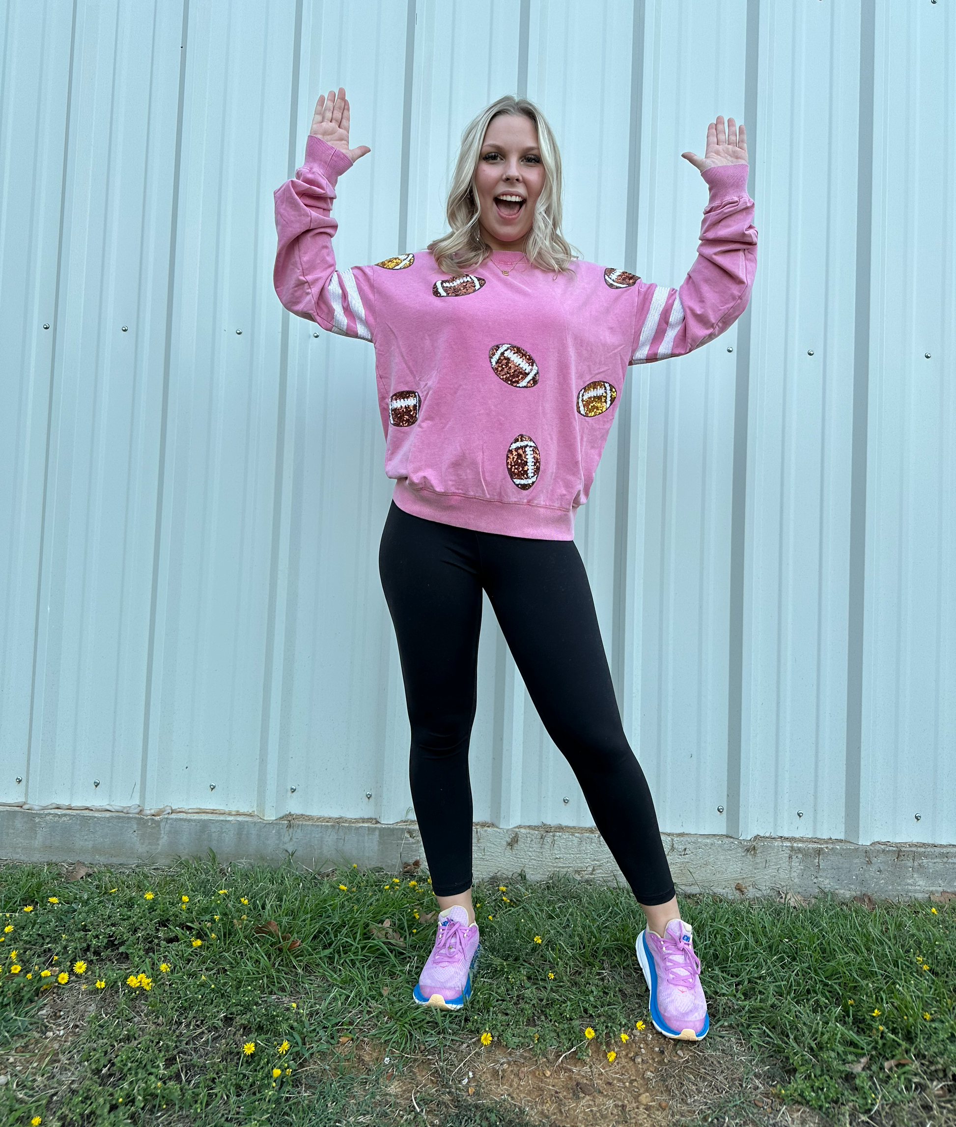 Sequin embellished crew neck football sweatshirt Sweatshirt White Birch