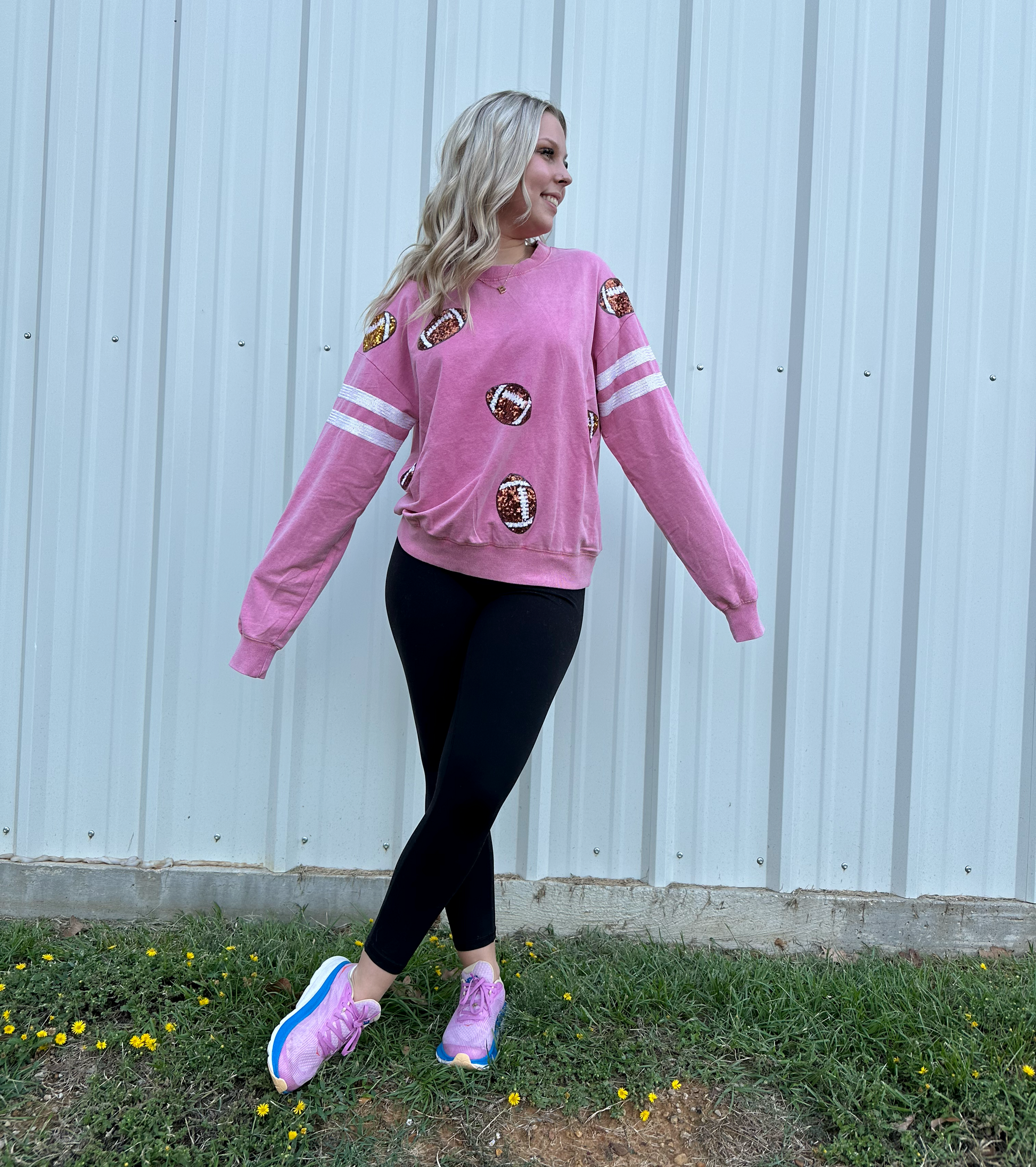Sequin embellished crew neck football sweatshirt Sweatshirt White Birch