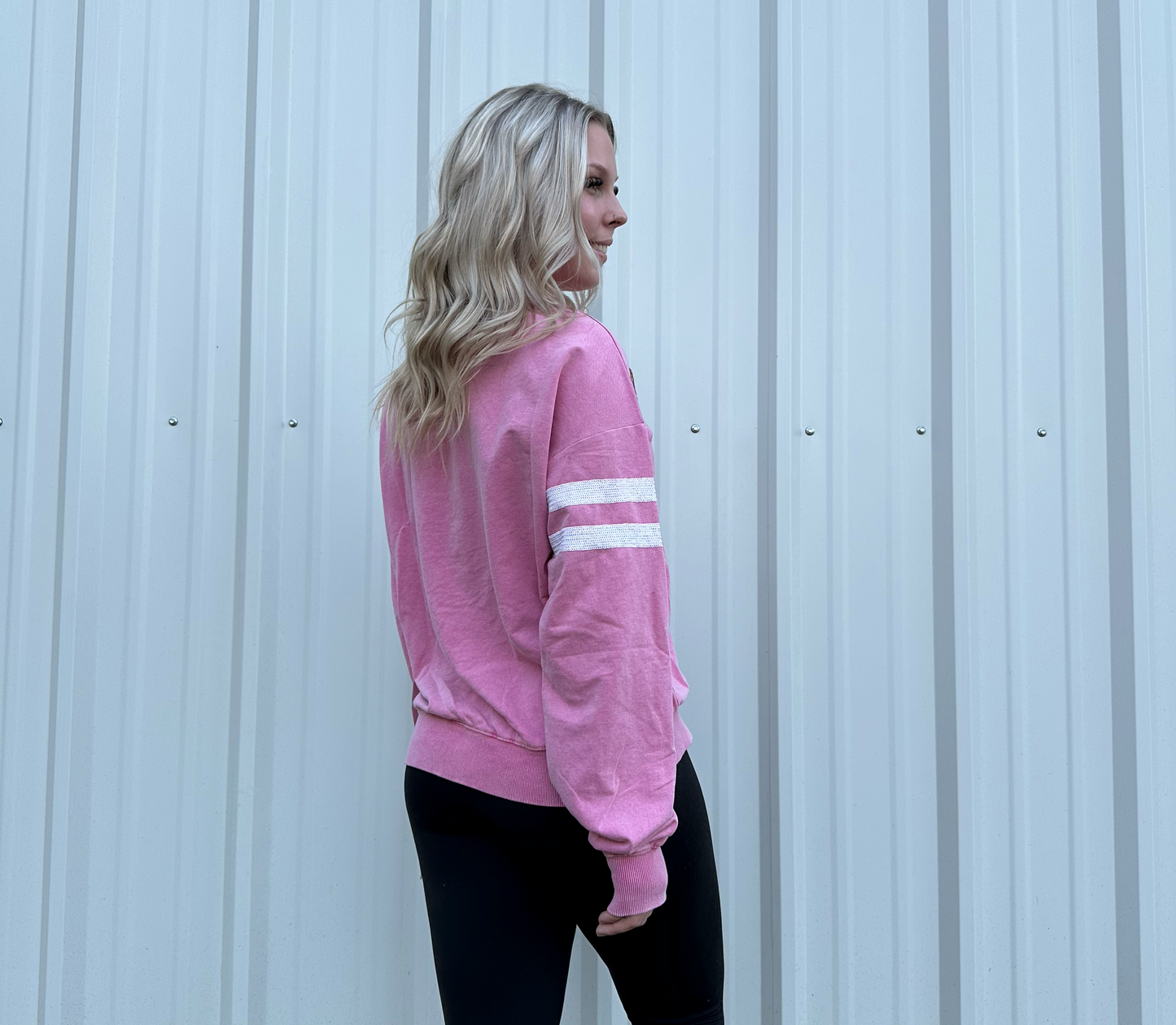 Sequin embellished crew neck football sweatshirt Sweatshirt White Birch