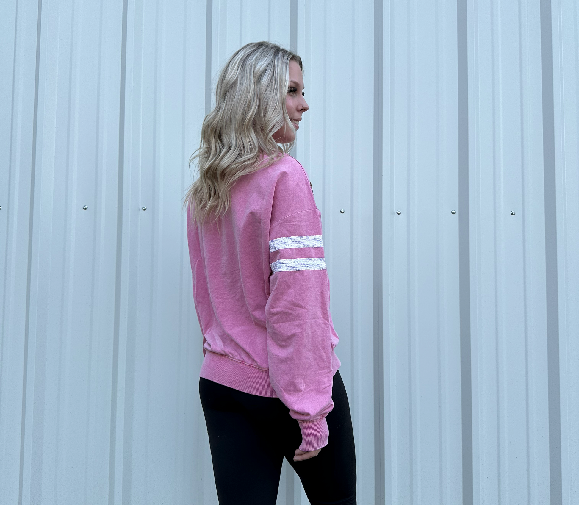 Sequin embellished crew neck football sweatshirt Sweatshirt White Birch