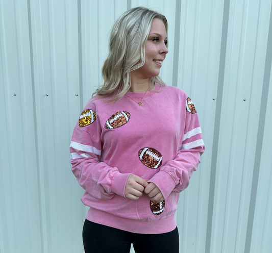 Sequin embellished crew neck football sweatshirt Sweatshirt White Birch