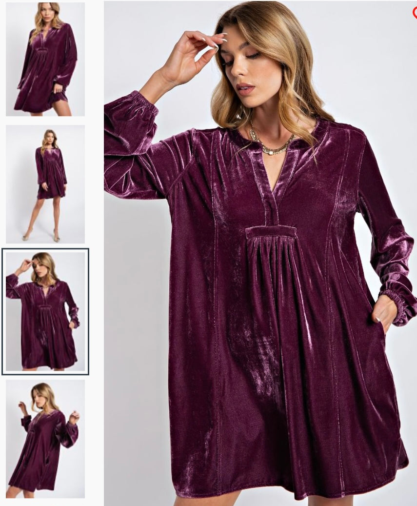 Loose fit soft velvet tunic dress with pockets  Ivy and Pearl Boutique Dusty Lilac S