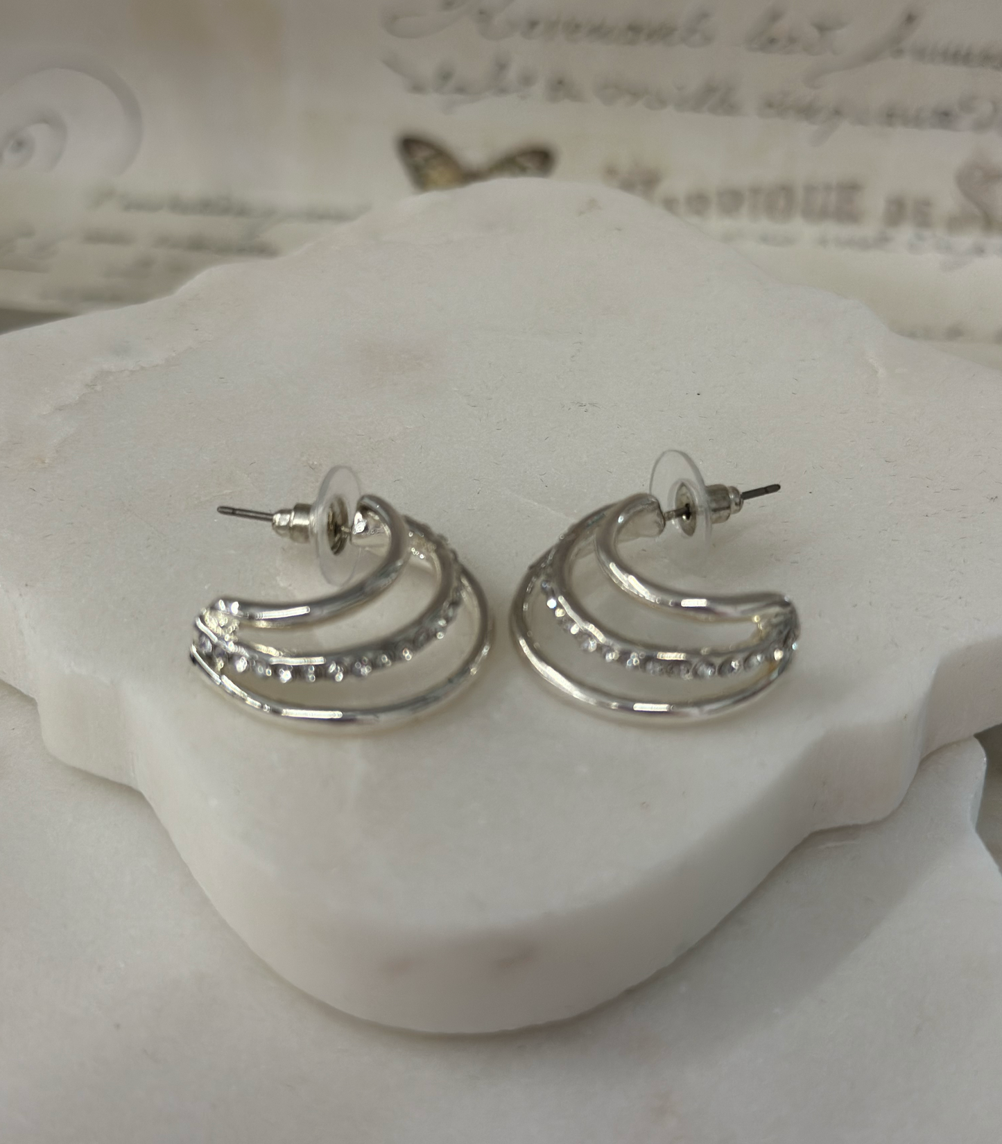 Adore tri half loop with faux diamond earrings Earrings Dallas Market Center