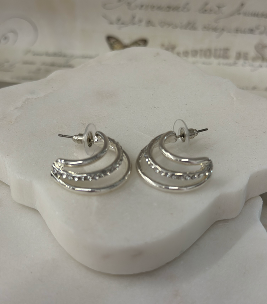 Adore tri half loop with faux diamond earrings Earrings Dallas Market Center
