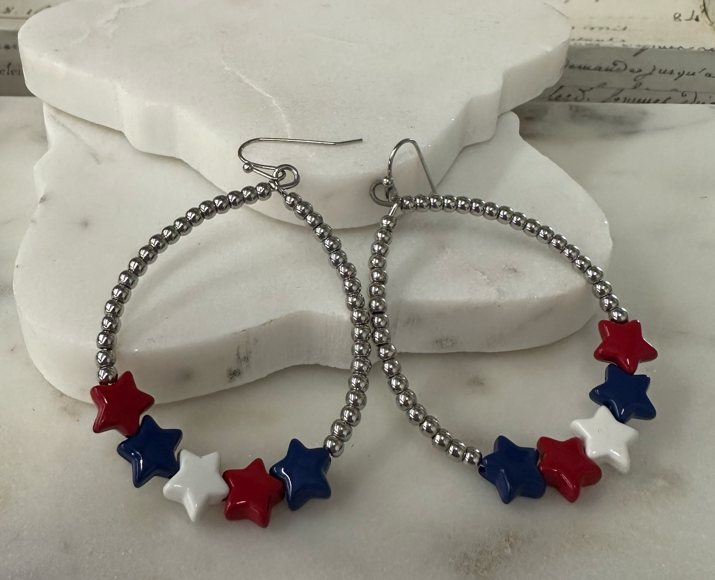 Red white blue and silver stars earrings Earrings Dallas Market Center