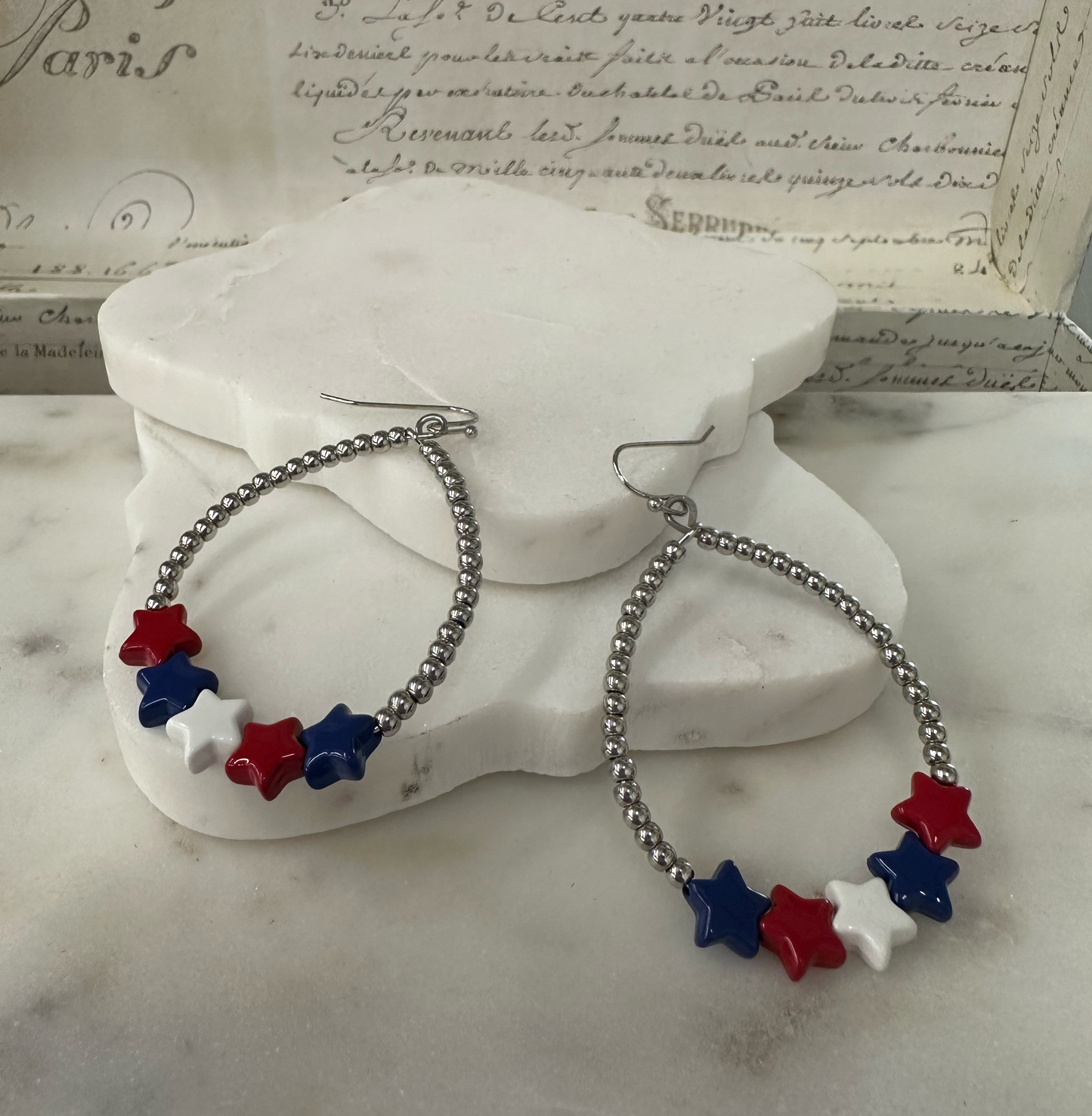 Red white blue and silver stars earrings Earrings Dallas Market Center