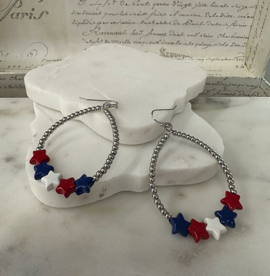 Red white blue and silver stars earrings