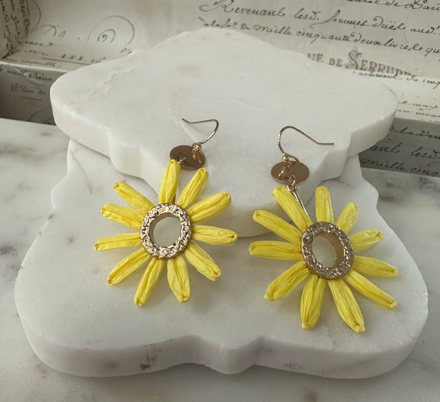 A Project yellow folder paper petal earrings Earrings Dallas Market Center