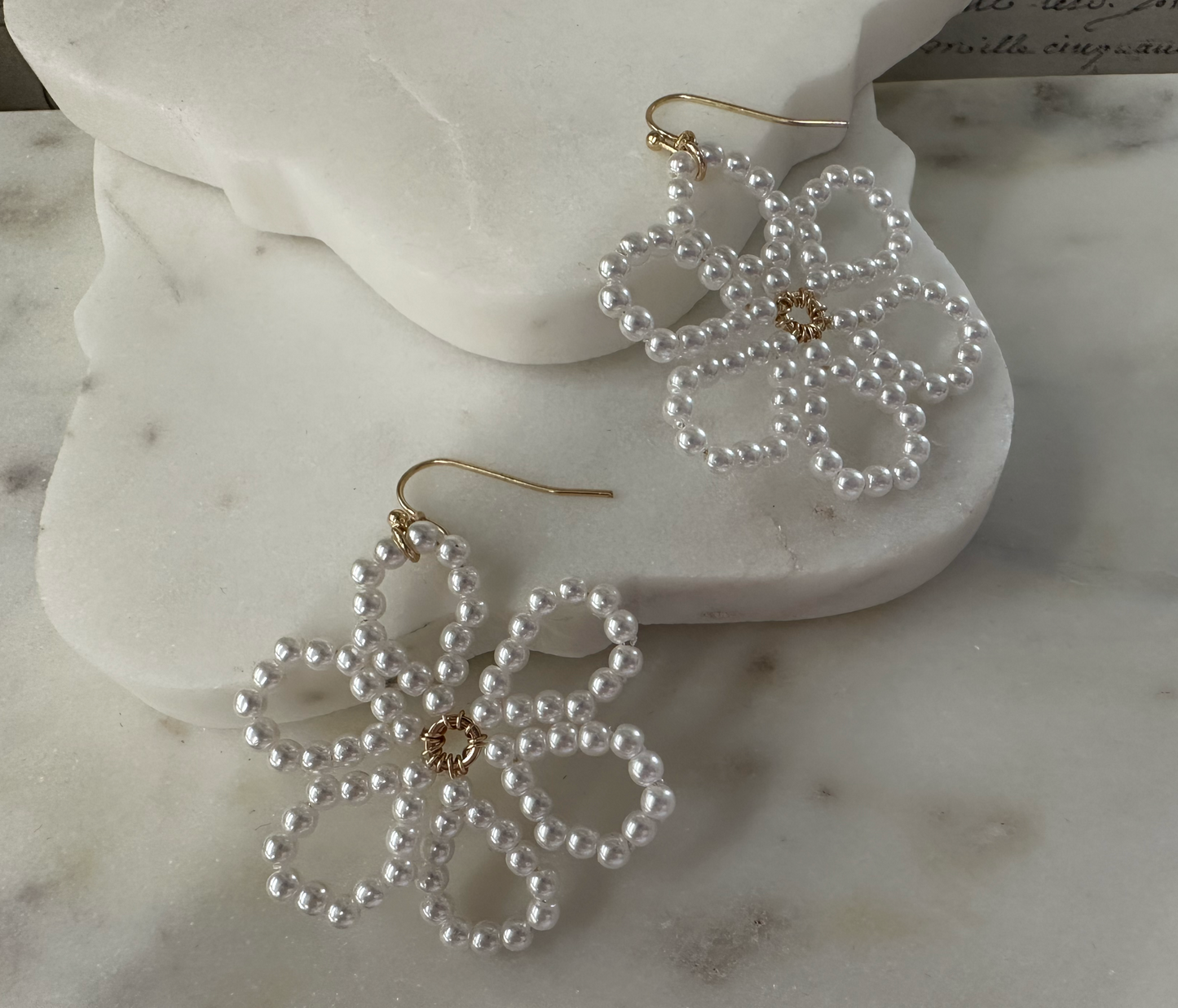 Ete Pearl flower petals earrings Earrings Dallas Market Center