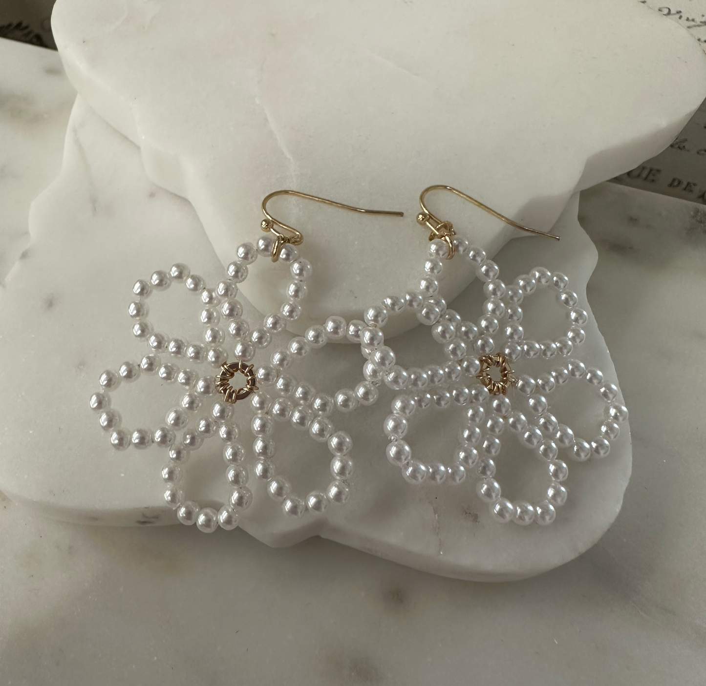 Ete Pearl flower petals earrings Earrings Dallas Market Center