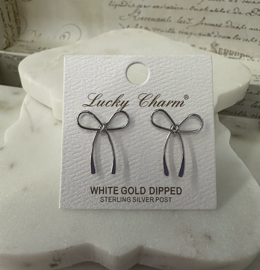 Lucky Charm silver bow earrings