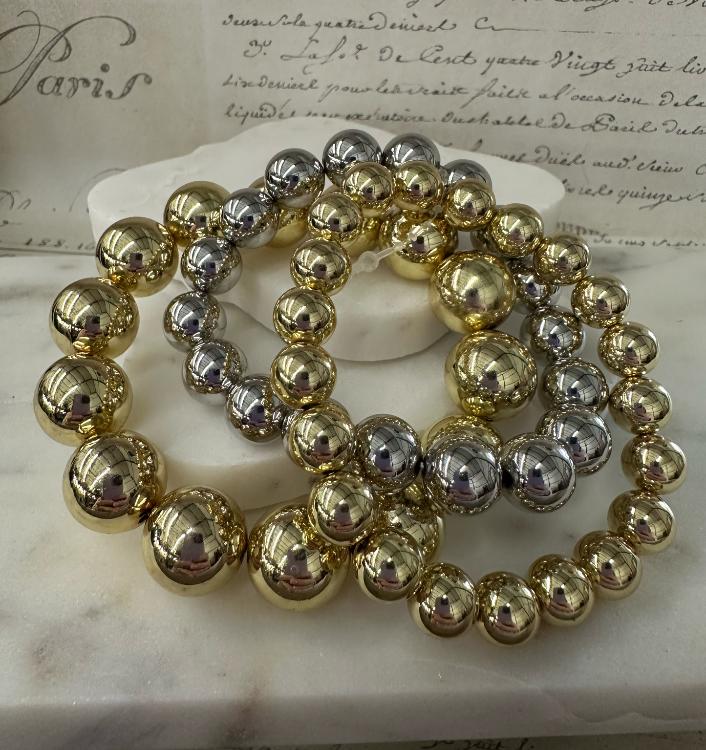Golden Trifecta Silver and Gold Beaded Bracelet Set Bracelets Dallas Market Center