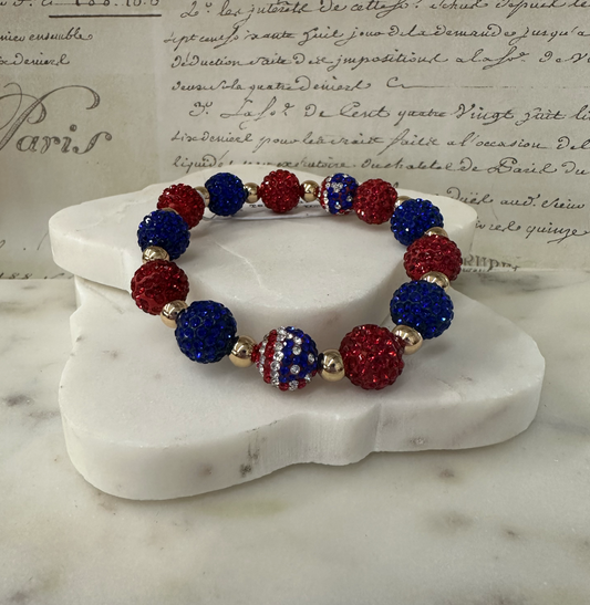 Red with blue sparkle rhinestone bracelet