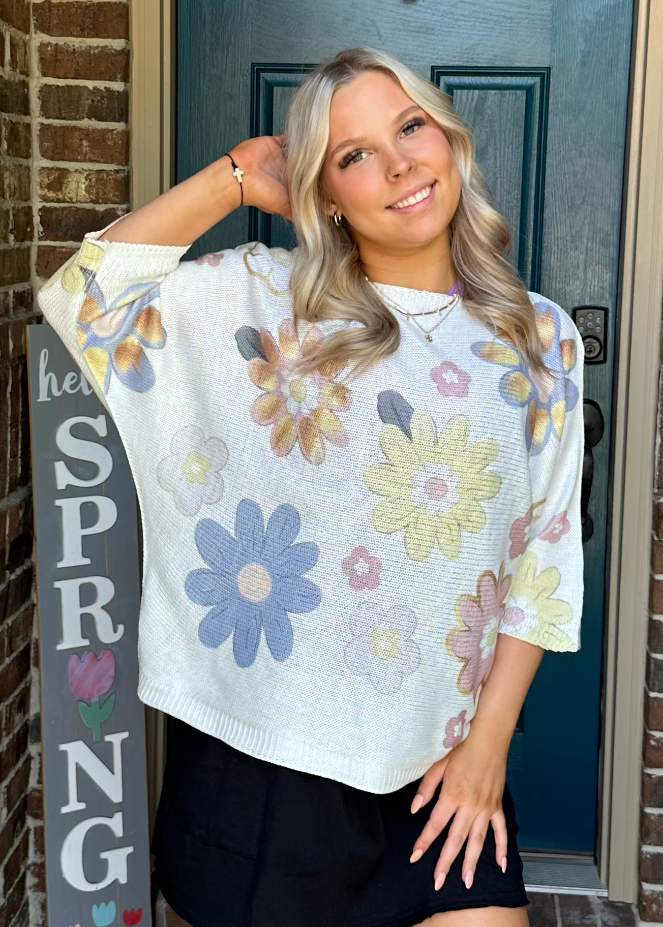 One-size-fits-all cotton knit flowers top Blouse New York Life