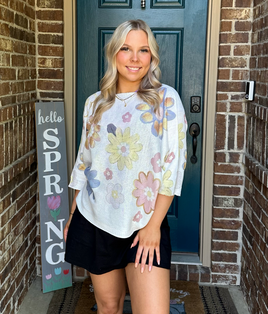 One-size-fits-all cotton knit flowers top Blouse New York Life