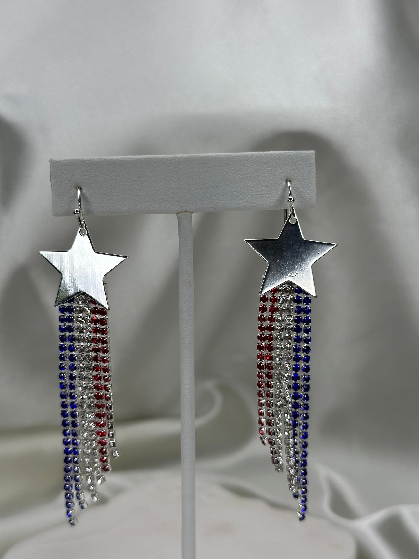 Silver star with red white blue USA flag tassels Earrings Accessories To Go