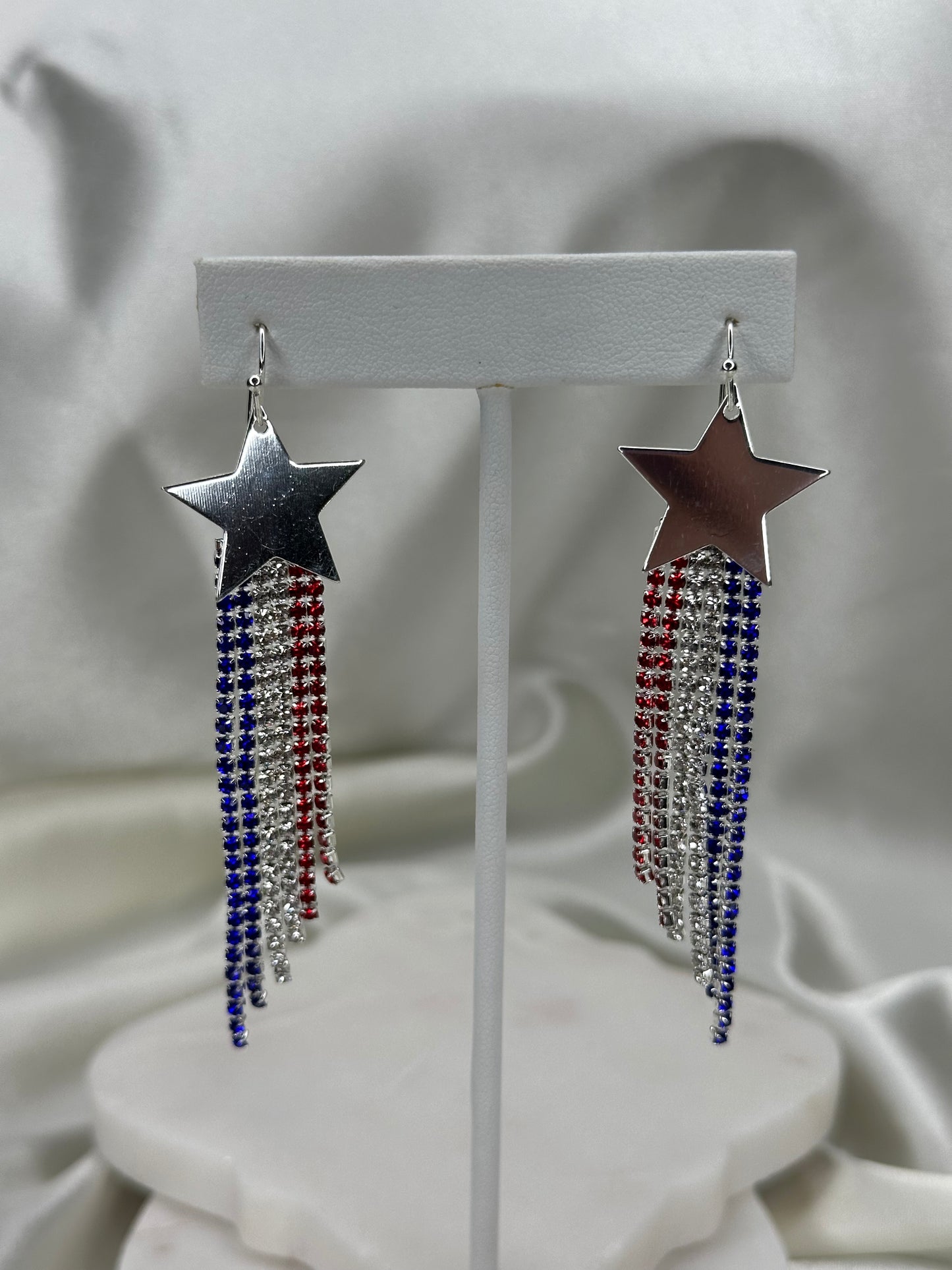 Silver star with red white blue USA flag tassels Earrings Accessories To Go
