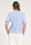Washed split neck patchwork short sleeve knit top