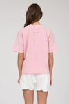 Washed split neck patchwork short sleeve knit top