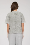 Washed split neck patchwork short sleeve knit top