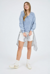 Washed v-neck exposed seam long sleeve knit top