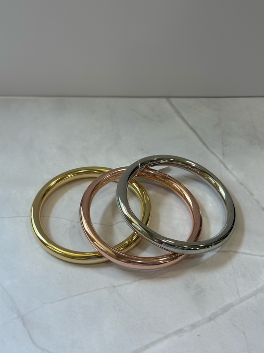 Gold, rose gold, and silver bangle bracelet set